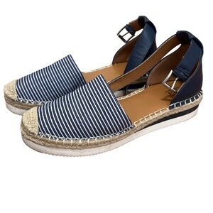 ANA Espadrille Navy and White Wedge Sandal 9 Nautical Beach